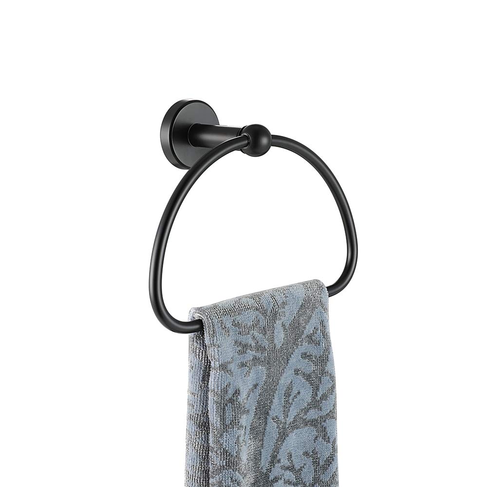 Jqk Towel Ring Matte Black, Stainless Steel Half Ring Towel Holder For Bathroom, 7 Inch Brushed Finished Wall Mount, Tr160-Pb