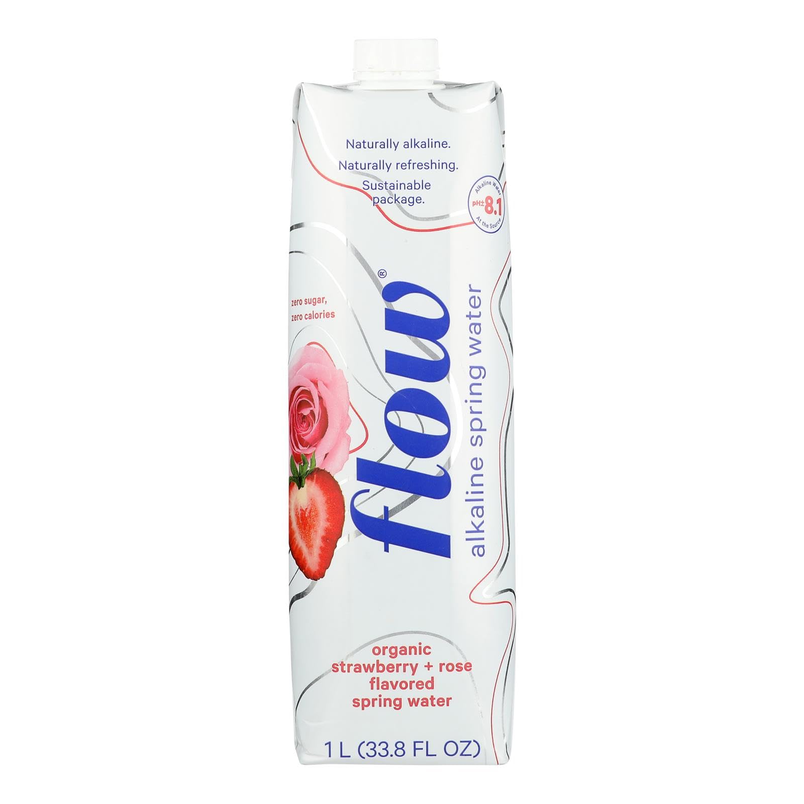 FLOW WATER Organic Strawberry Rose Flavored Spring Water, 33.8 FZ