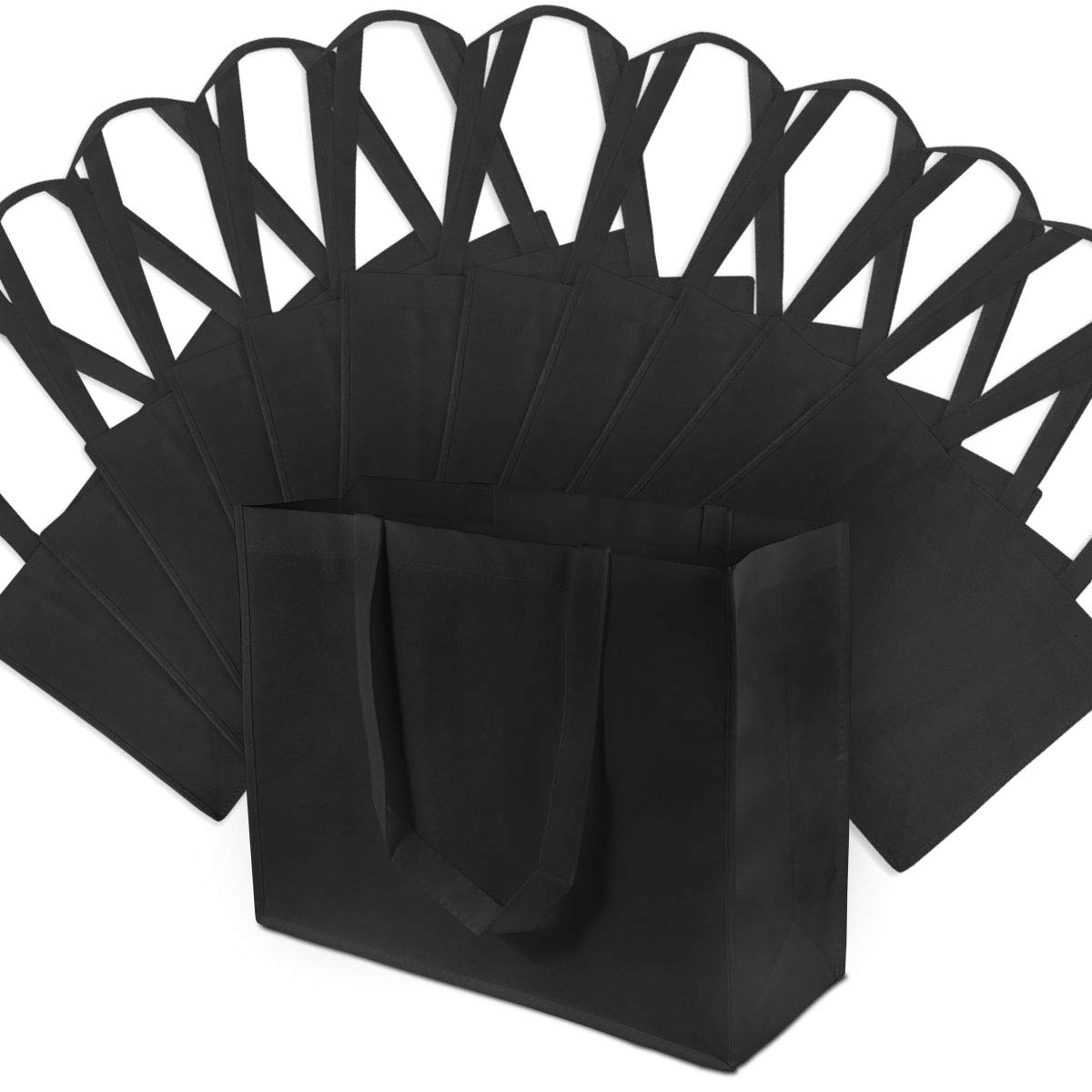 Black Gift Bags - 12 Pack Reusable Shopping Bags with Handles  Small Fabric Cloth Bags for Small Business  Gifts  Groceries  Merchandise  Events  Parties  Take-Out  Retail Stores  Bulk - 8x4x10