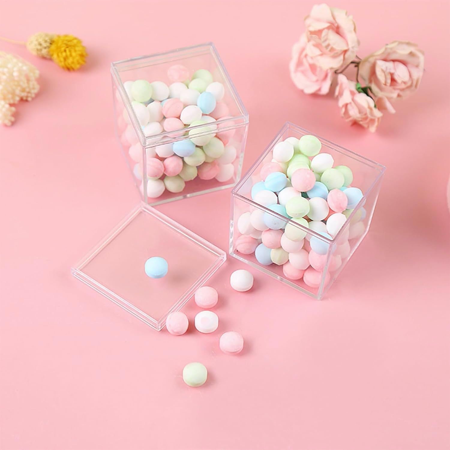 Gonice Acrylic Clear Box with Lid, 30 PCS 2.2x2.2x2.2 Inch Plastic Box for Organizer Storage Box for Candy Pill and Tiny Jewelry