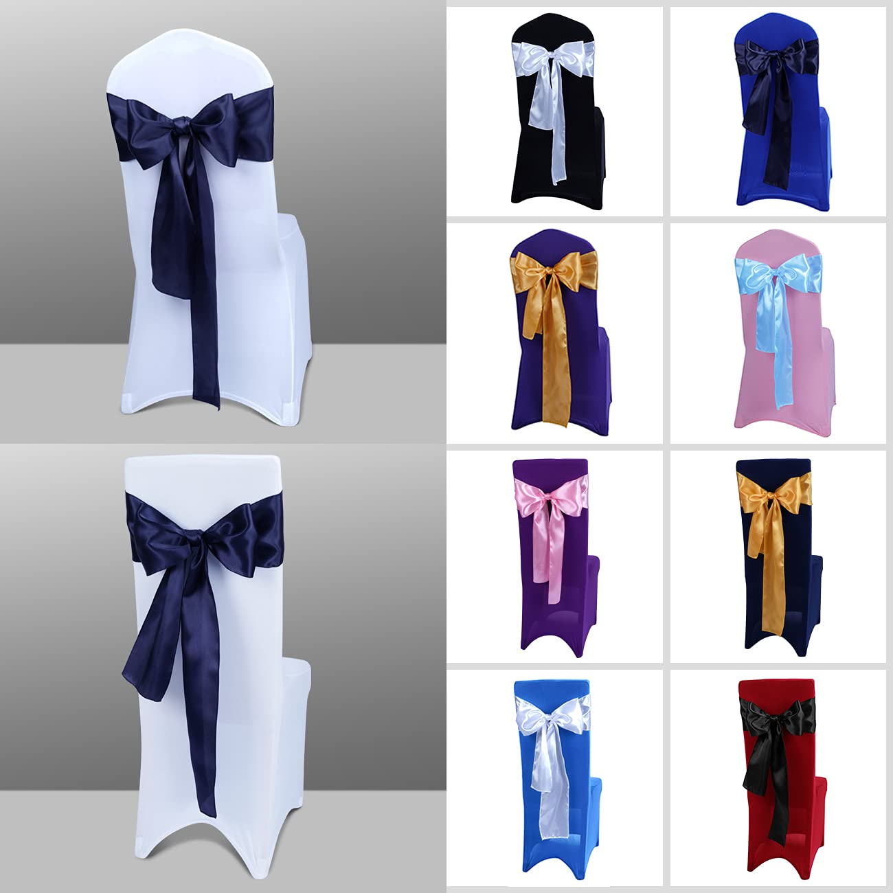 Babenest Satin Chair Sashes Ties Upgraded 50 pcs Chair Ribbons Bows for Wedding Banquet Party Christmas Baby Shower Events Decor