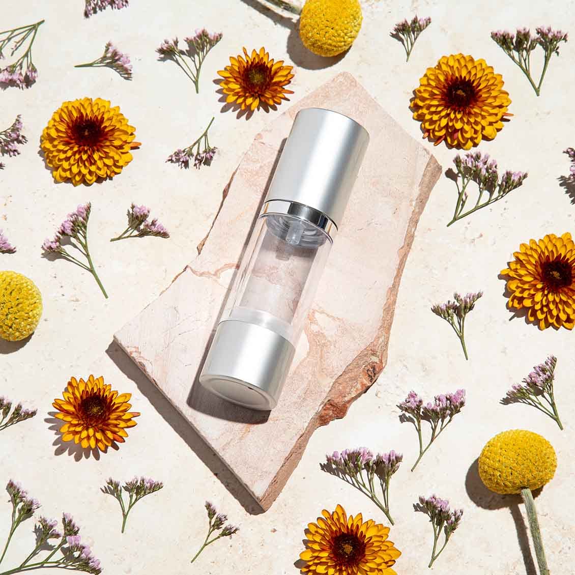 Cosmetic Packaging Now! Luxe Airless Bottle, 50 Ml, Matte Silver W/Frosted Bottle