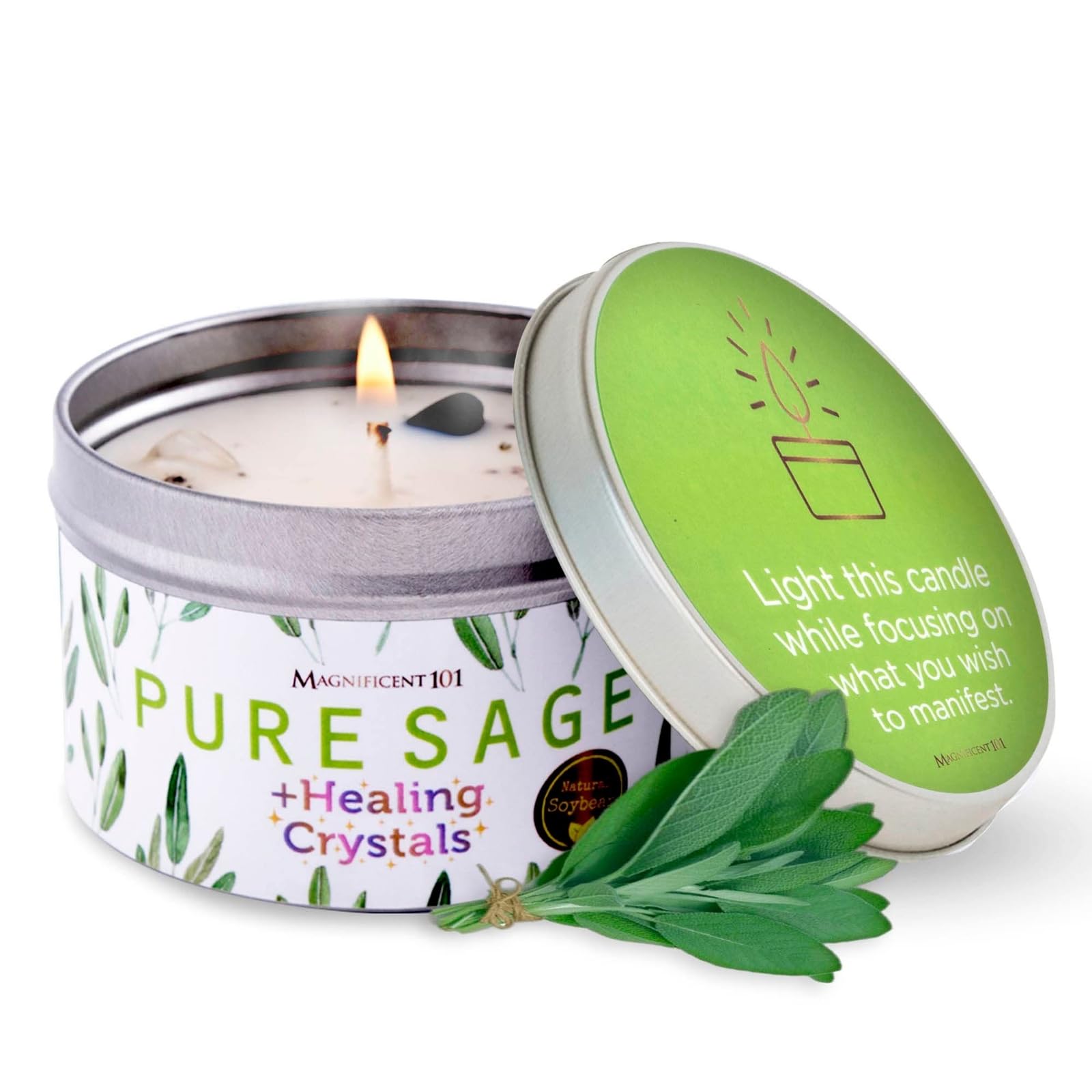 Magnificent 101 Long-Lasting Healing Crystals Candle | 6 Oz - 35-Hour Burn | All Natural Soy Wax, Rose Quartz, Amethyst, Moonsto