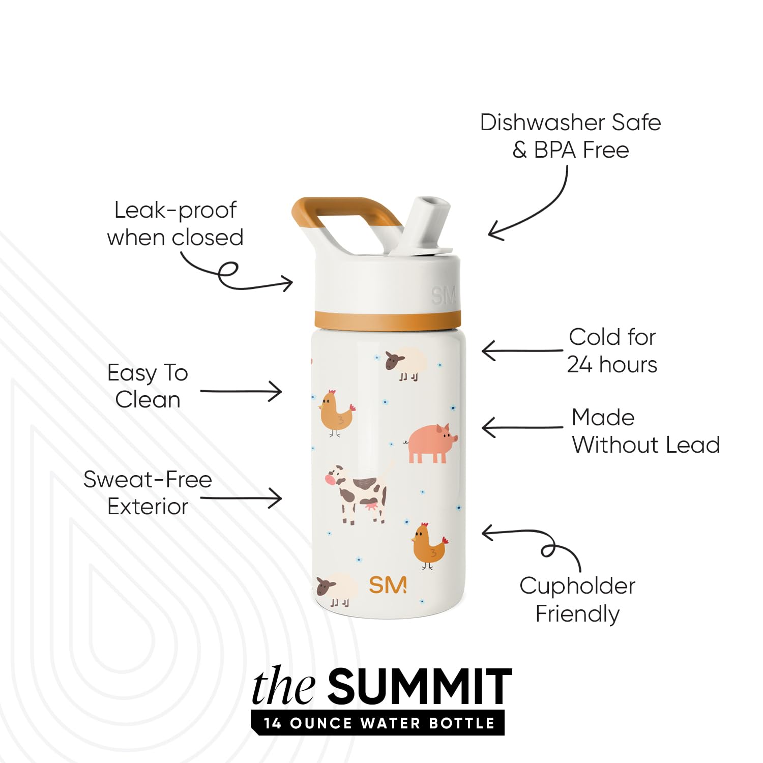 Simple Modern Kids Summit Water Bottle with Straw Lid | 14oz Stainless Steel Cup Insulated Tumbler for Toddlers, School | Farm A