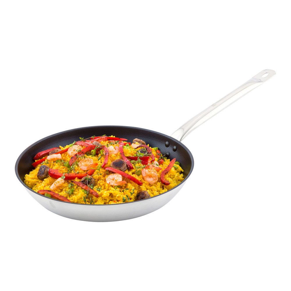 Restaurantware Met Lux 12.6 Inch Round Frying Pan 1 Non-Stick Frying Pan - Induction Ready Riveted Handle Stainless Steel Fry Pa