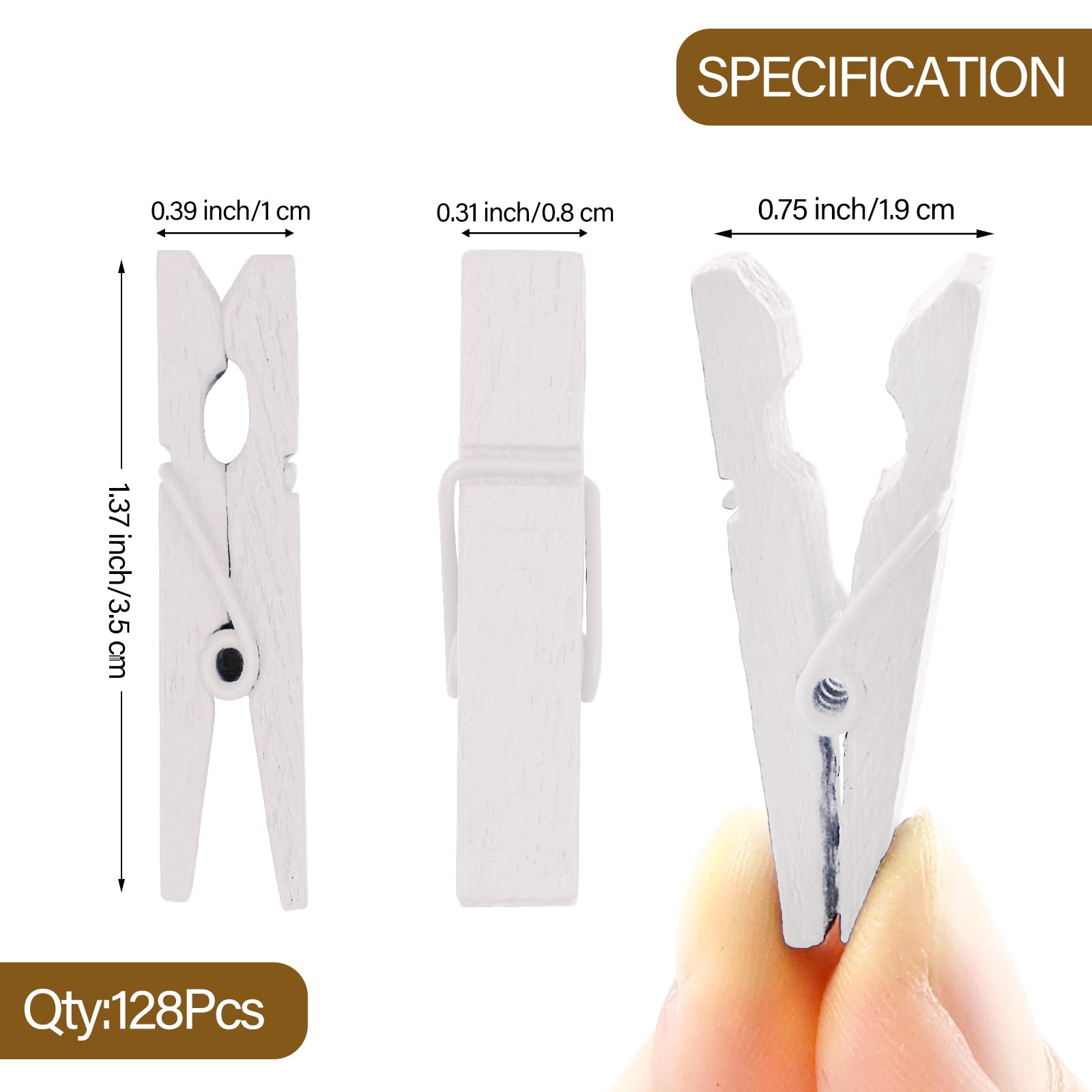 (Pack Of 128) Mini Wooden Colored Clothespins White