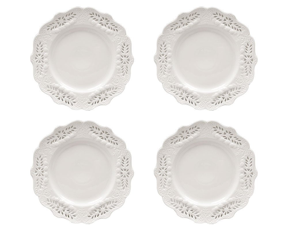 Gracie China, Victorian Rose Collection, 8-Inch Dessert Plate, White Fine Porcelain, Set Of 4