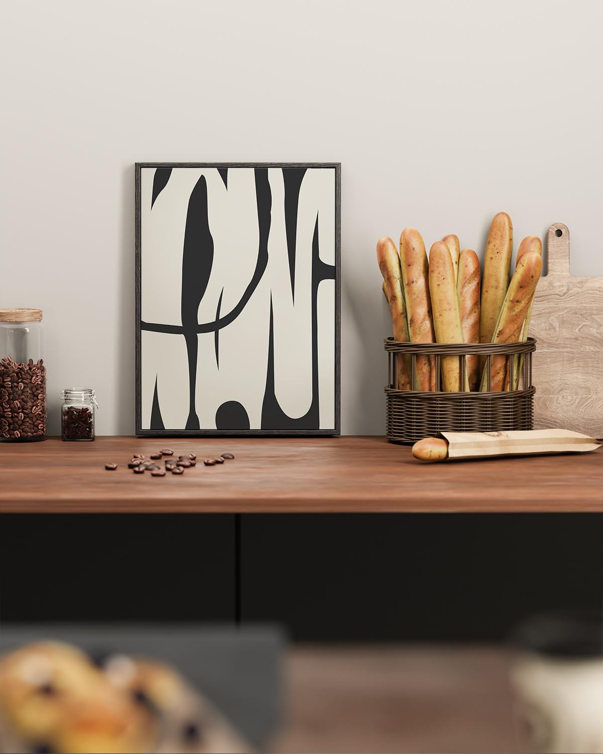 Arpeotcy Black Framed Canvas Wall Art, Line Art Minimalist Paintings Artworks, Black And White Abstract Pictures Decor, Prints H