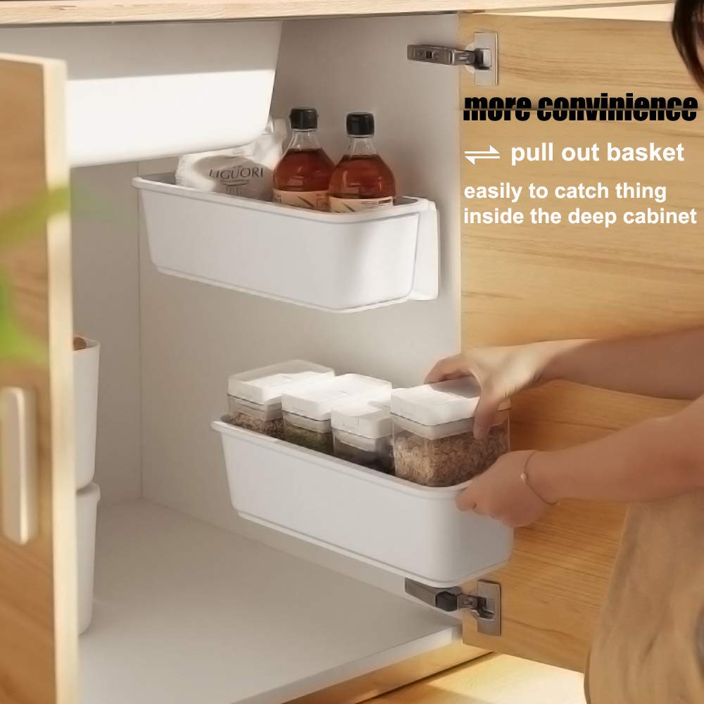 2 Pack Sliding Cabinet Basket For Bathroom, Pull Out Storage Drawer Shelves For Under Kitchen Sink Or Limit Space, Long 14.8In B