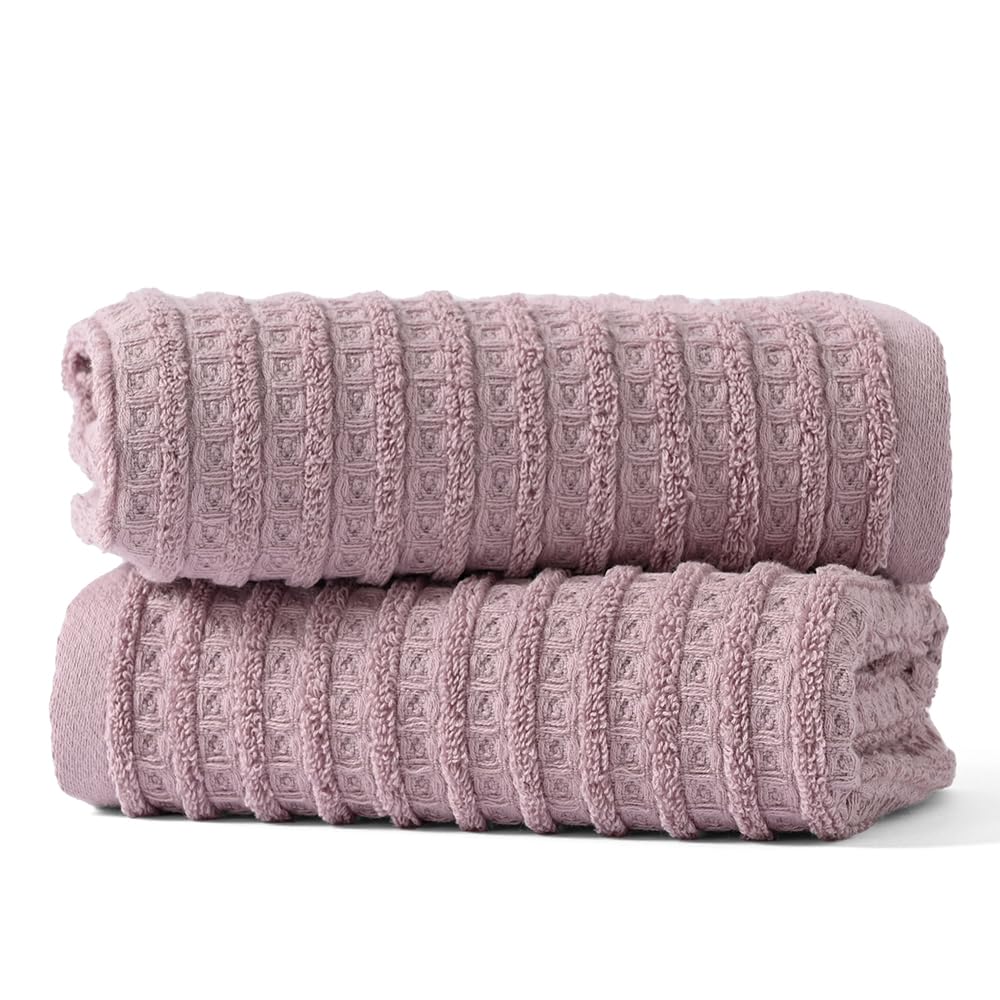 Sense Gnosis Waffle Hand Towel With Terry Striped Pattern Super Soft 100% Cotton Ultra Absorbent Bathroom Hand Towels 13 X 29 In