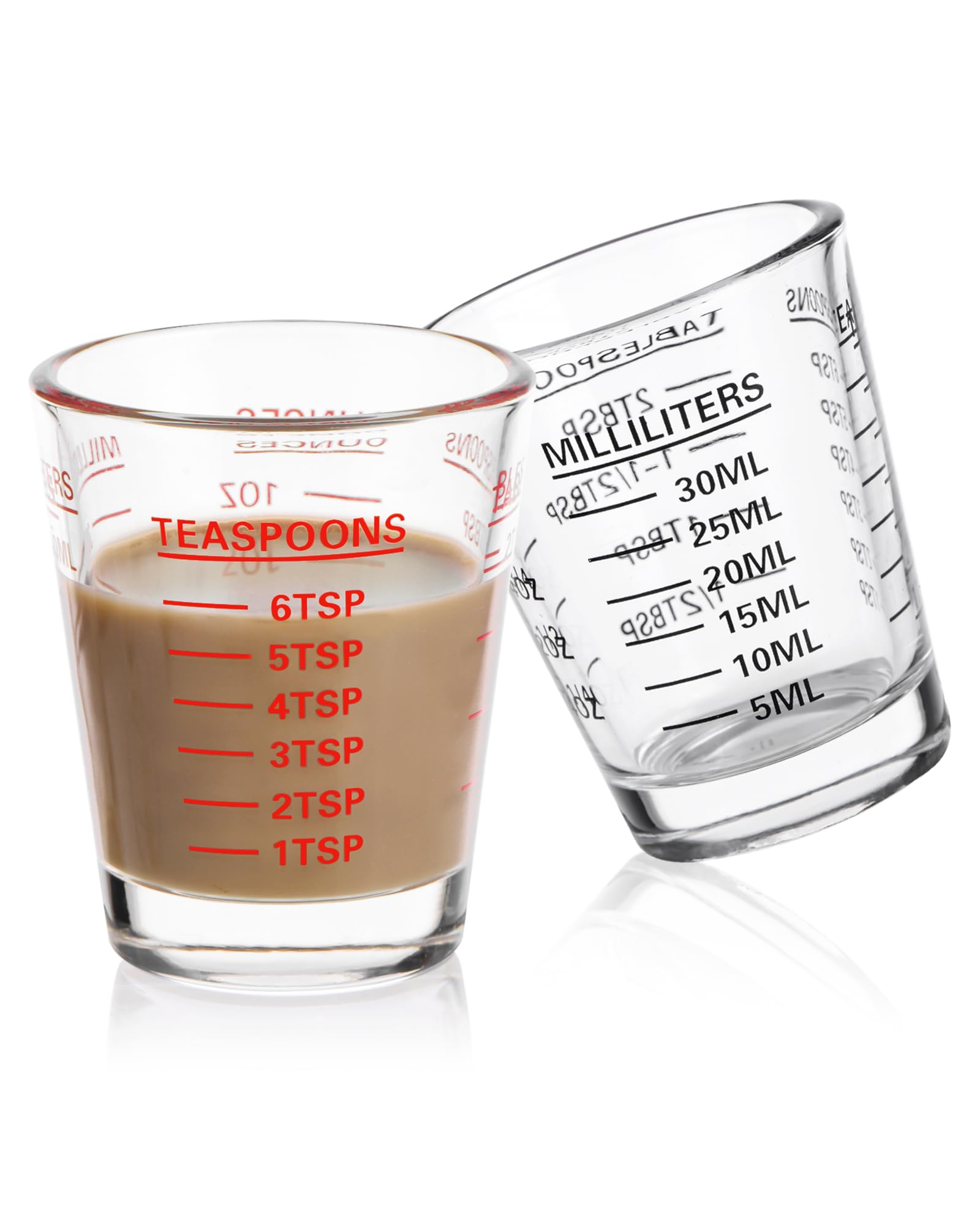 Shot Glasses Measuring Cup Set 2PACK Espresso Shot Glasses Liquid Heavy Glass 26-Incremental Measurement 1 OZ, 2 TBS, 6 TSP, 30 