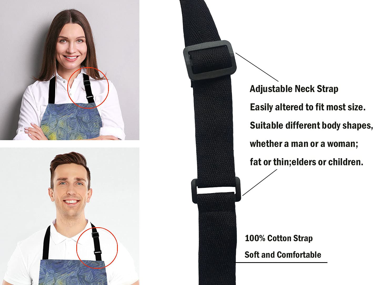 Van Gogh Apron For Women And Men, Oil Painting Galaxy Cat Adjustable Kitchen Chef Apron For Cooking Baking - Cute Birthday, Anni