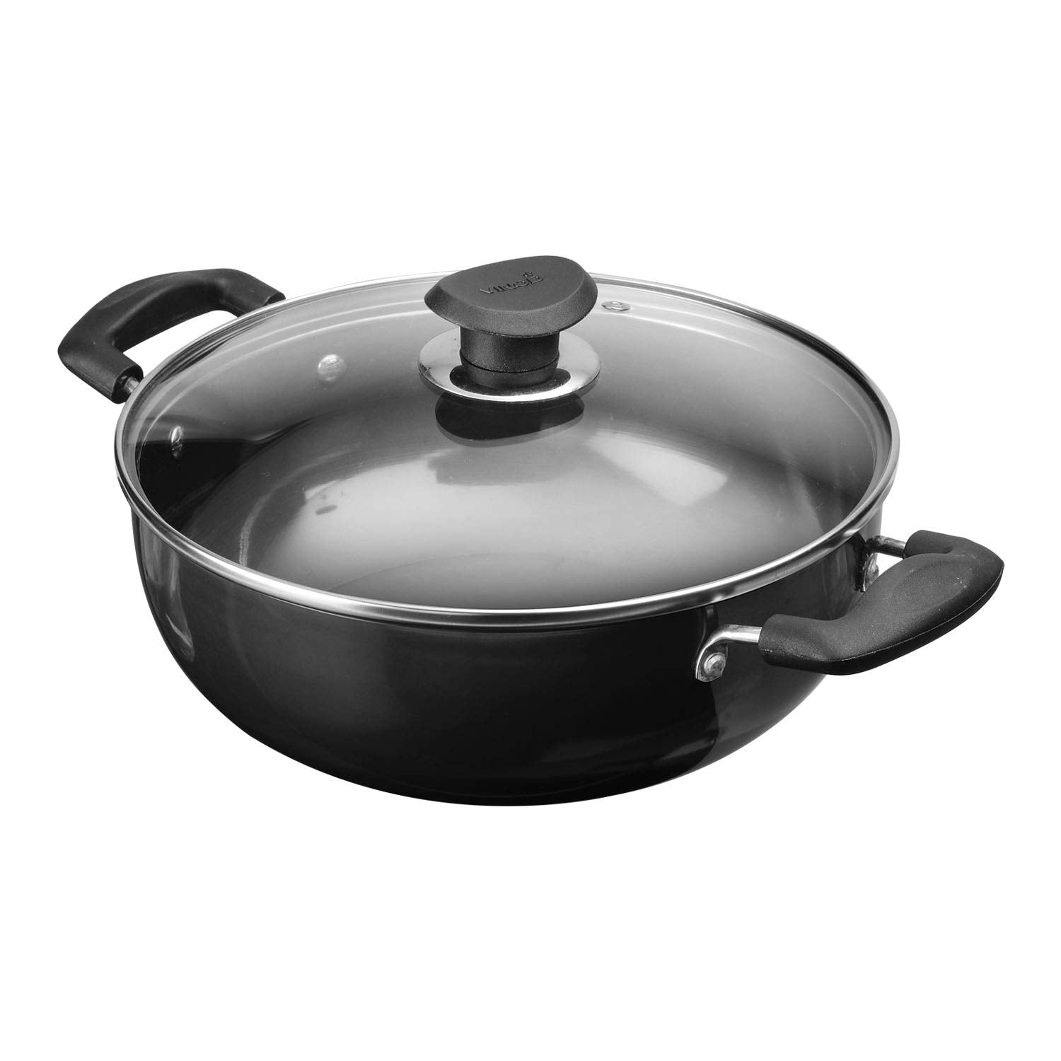 Vinod Black Pearl Hard Anodised Non Stick Deep Kadhai with Glass Lid  2.6 LTR, 22 cm | 3.25mm Thickness | kadai for Cooking | M