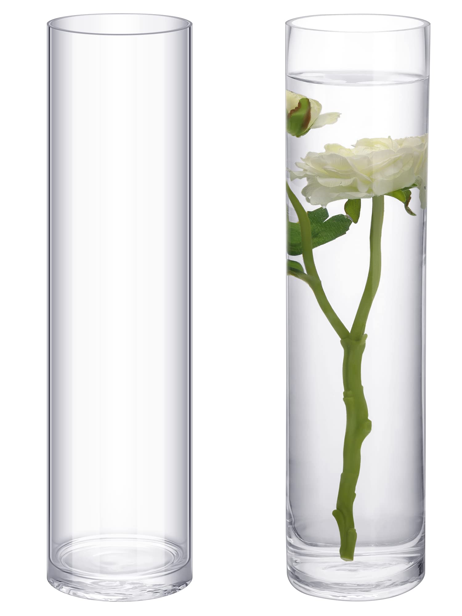 Yoande 2 Pieces Cylinder Glass Vase Floral Container Clear Floor Flower Tall Skinny Floating Candle Vases for Centerpieces Cylin