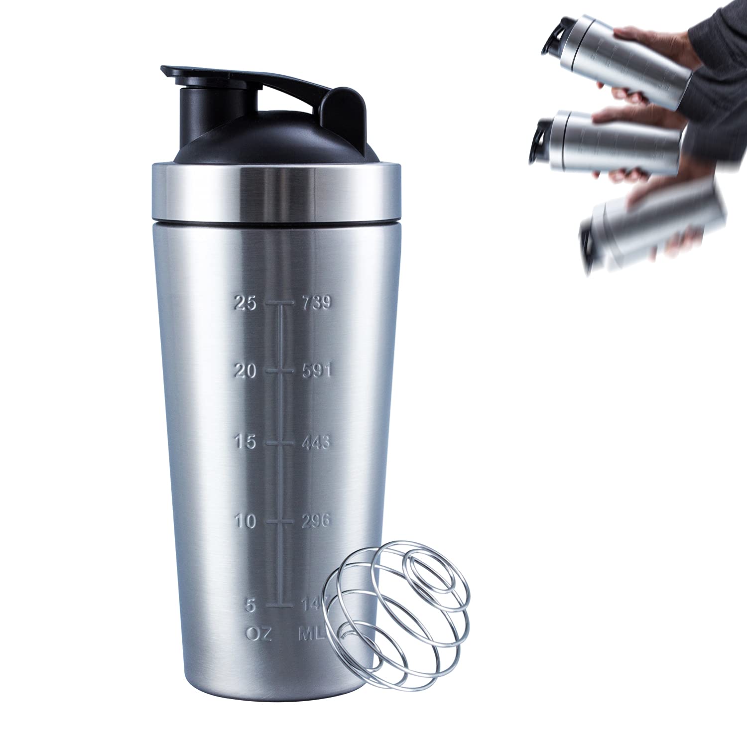 Shaker Bottle With Wire Whisk, Protein Shaker Bottle For Protein Mixes,Valeska Stainless Steel Shaker Bottle, Metal Shaker Bottl