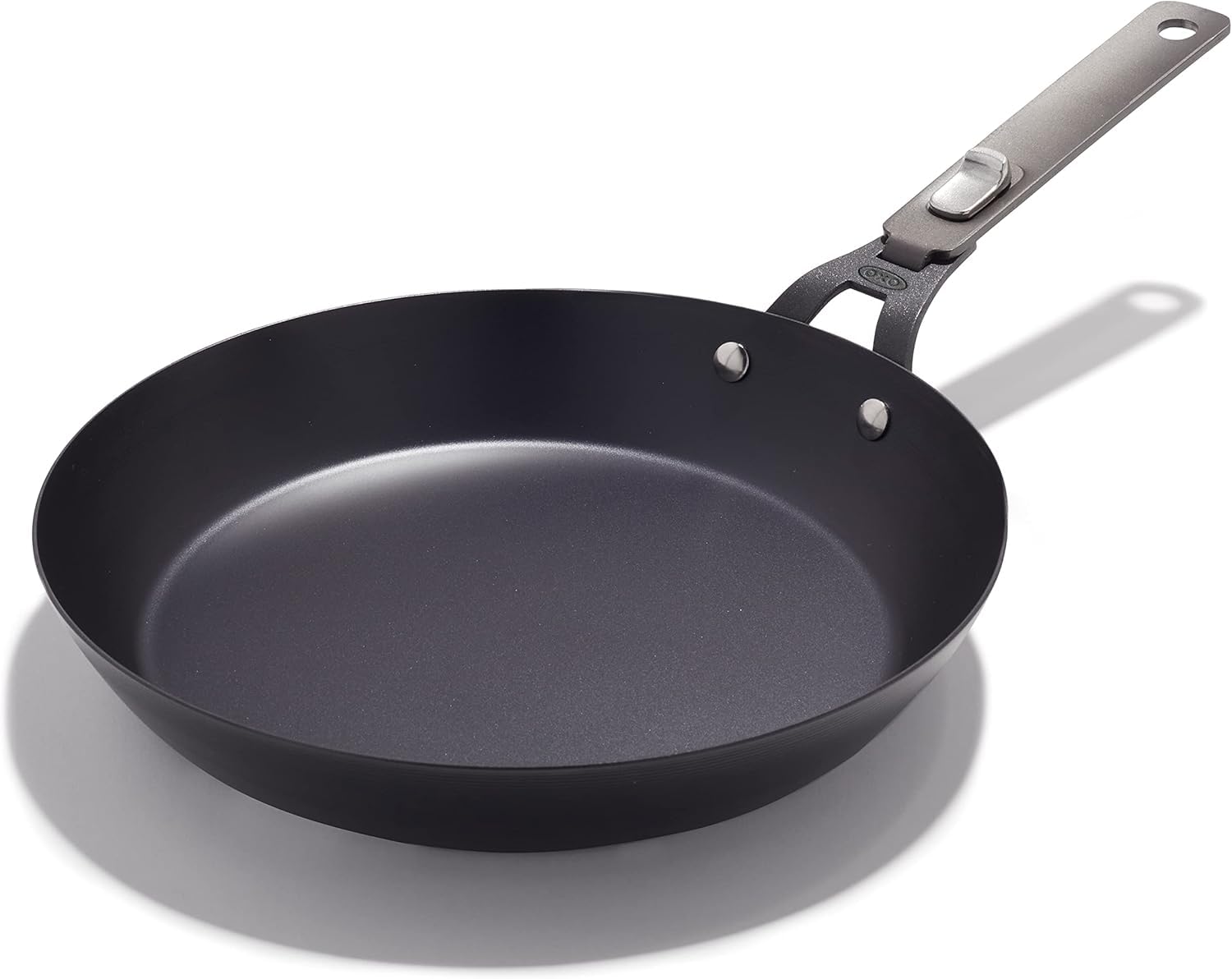OXO Outdoor Pre-Seasoned Carbon Steel 12 Frying Pan Skillet, Detachable Handle for Easy Storage, Indoor Use, Nonstick with Use, 