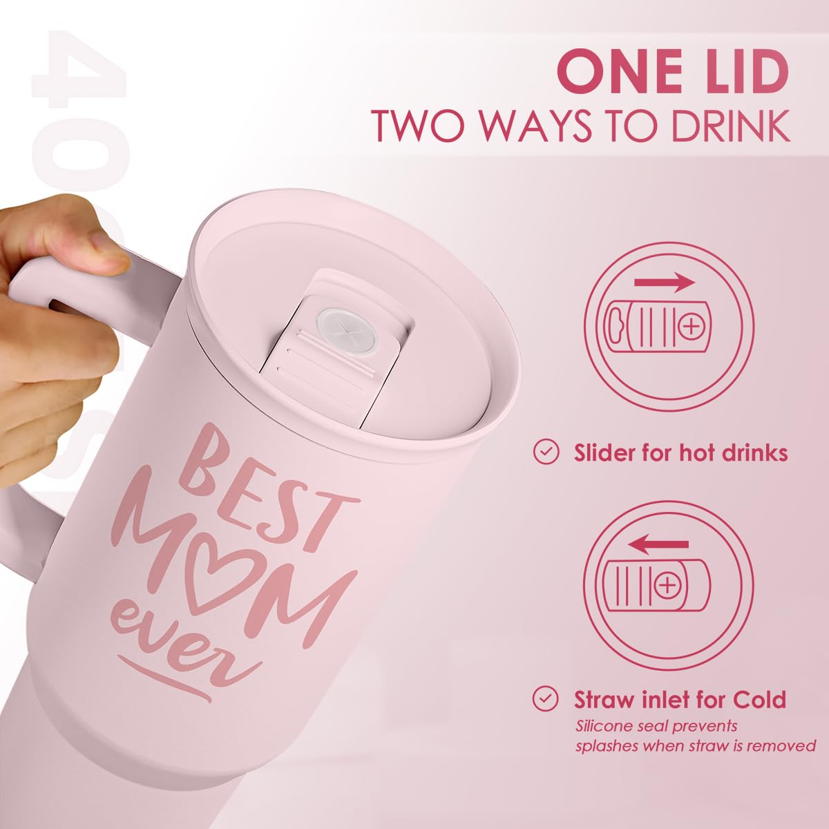 Gift for Mom - Best Mom Stainless Steel Tumbler with Handle, Travel Coffee Mug for Moms - Gifts for Birthday Christmas Mothers D
