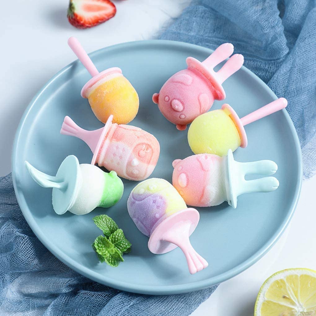 Mini Ice Pop Molds Bpa Free, Silicone Reusable Small Popsicle Molds With Sticks, Diy Ice Cream Makers [Cavity Of 6], Funny Anima
