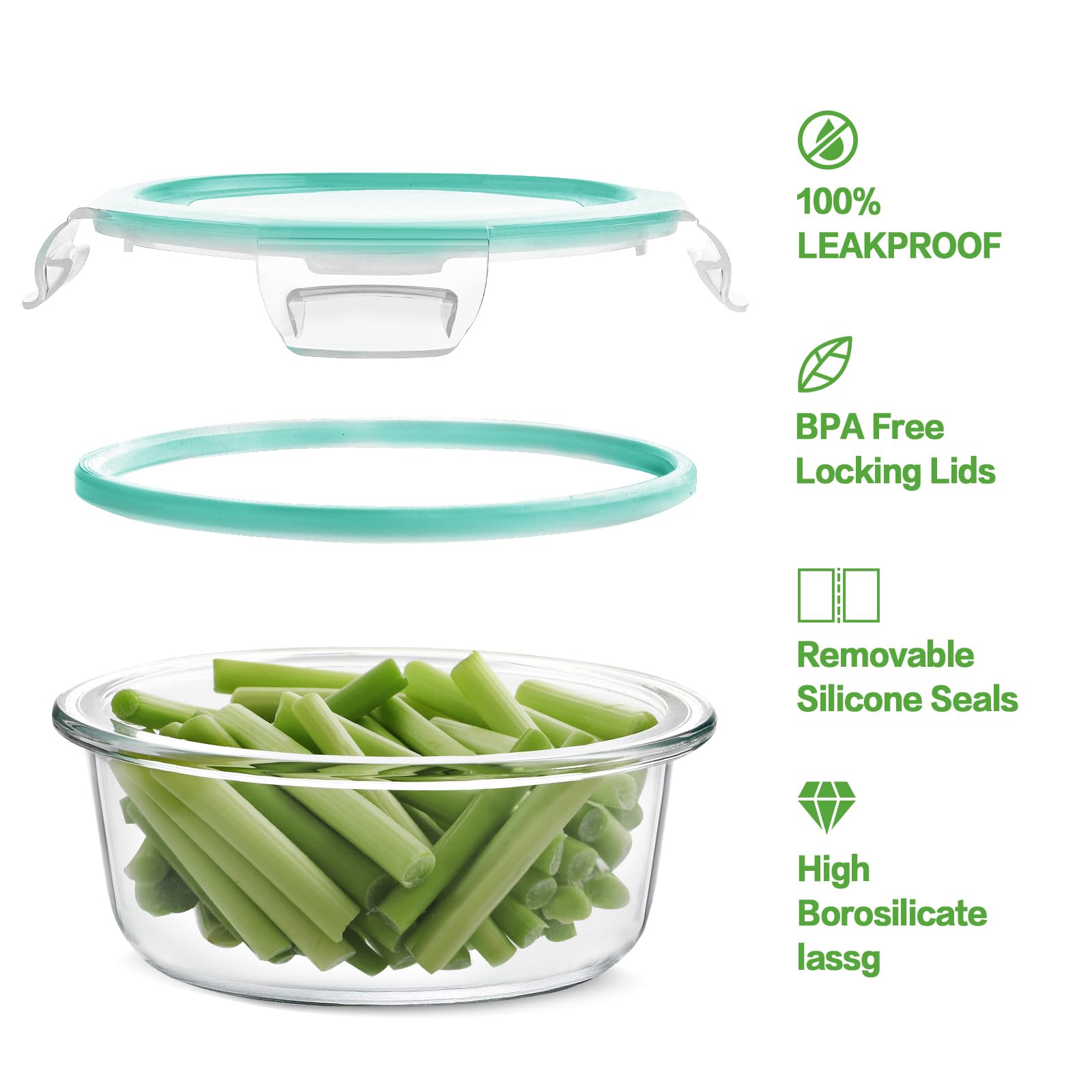 Homberking 8 Pack Glass Food Storage Containers, Meal Prep, Airtight Bento Boxes With Leak Proof Locking Lids For Microwave, Ove