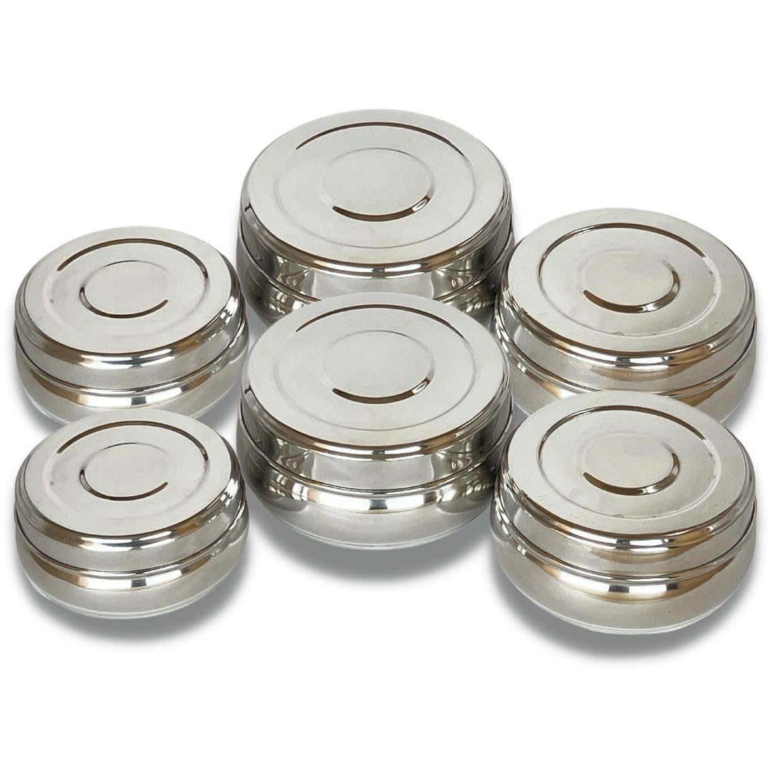 Calope 2 X Set Of 3 Stainless Steel Jar/Kitchen Dabbi/Food Grade Conatiner/Canister/Poori Dabba For Hot & Fridge Storage (2X750M