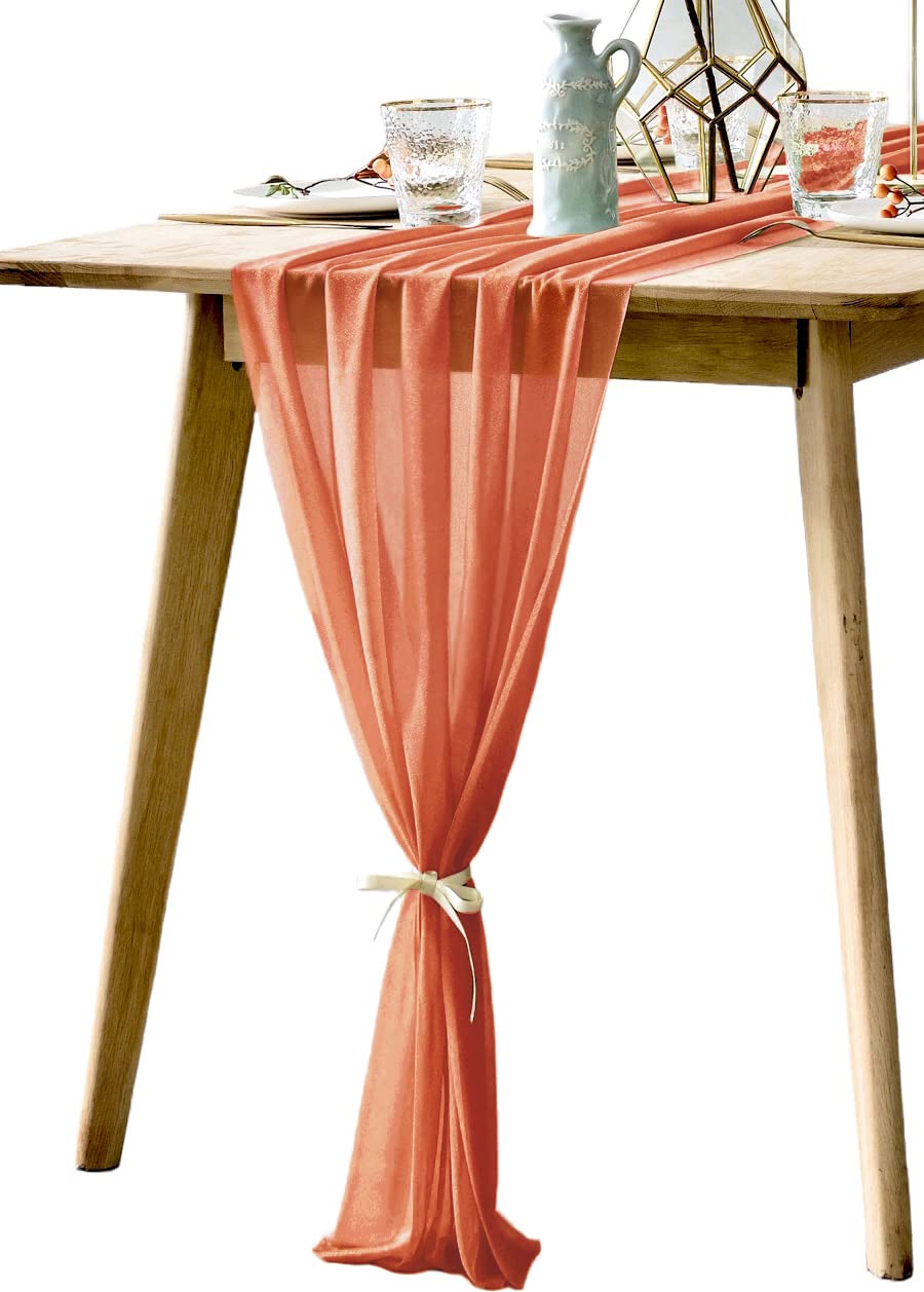 Boxan Gorgeous Burnt Orange Sheer Table Runner 30X120 Inch For Romantic Wedding Decor, Bridal Shower, Birthday Party, Fall Vinta