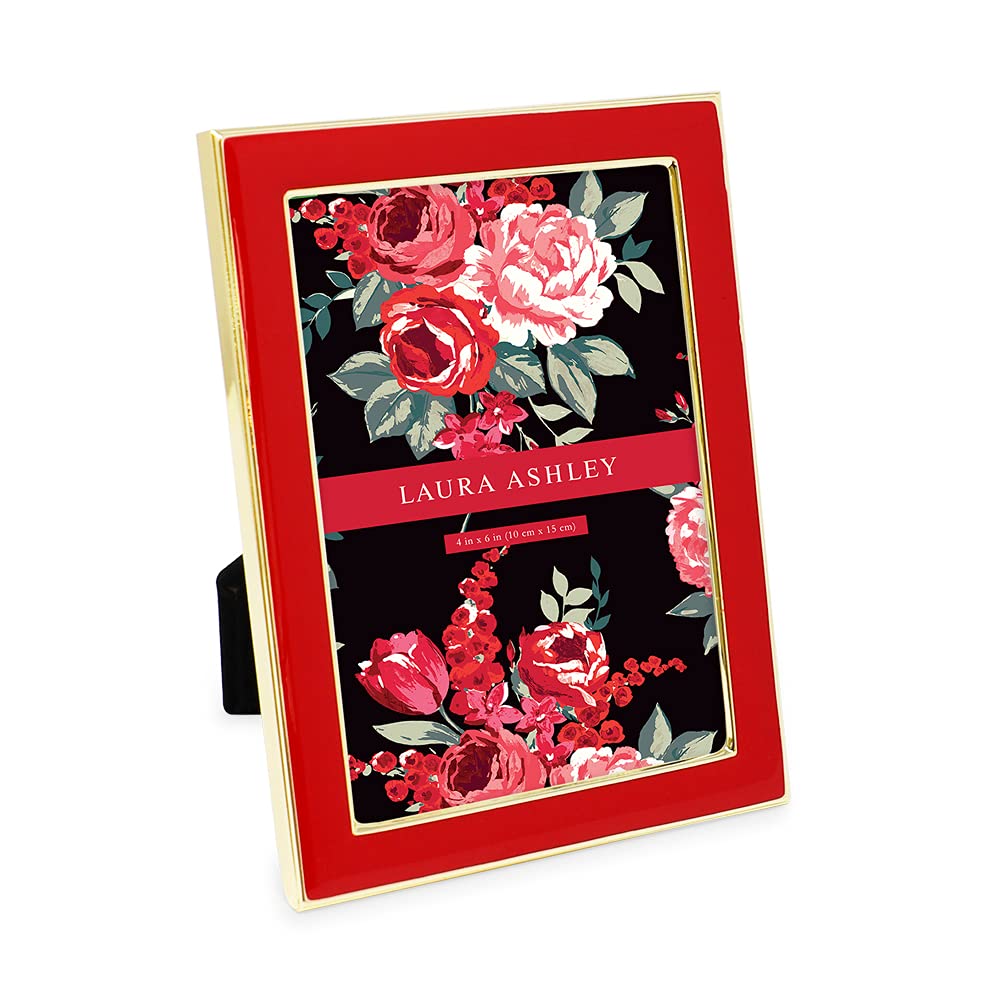 Laura Ashley 4x6 Red Enamel Picture Frame, Gold Metal Edge with Easel, for Countertop, Counterspace, Tabletop Display, Bookshelf
