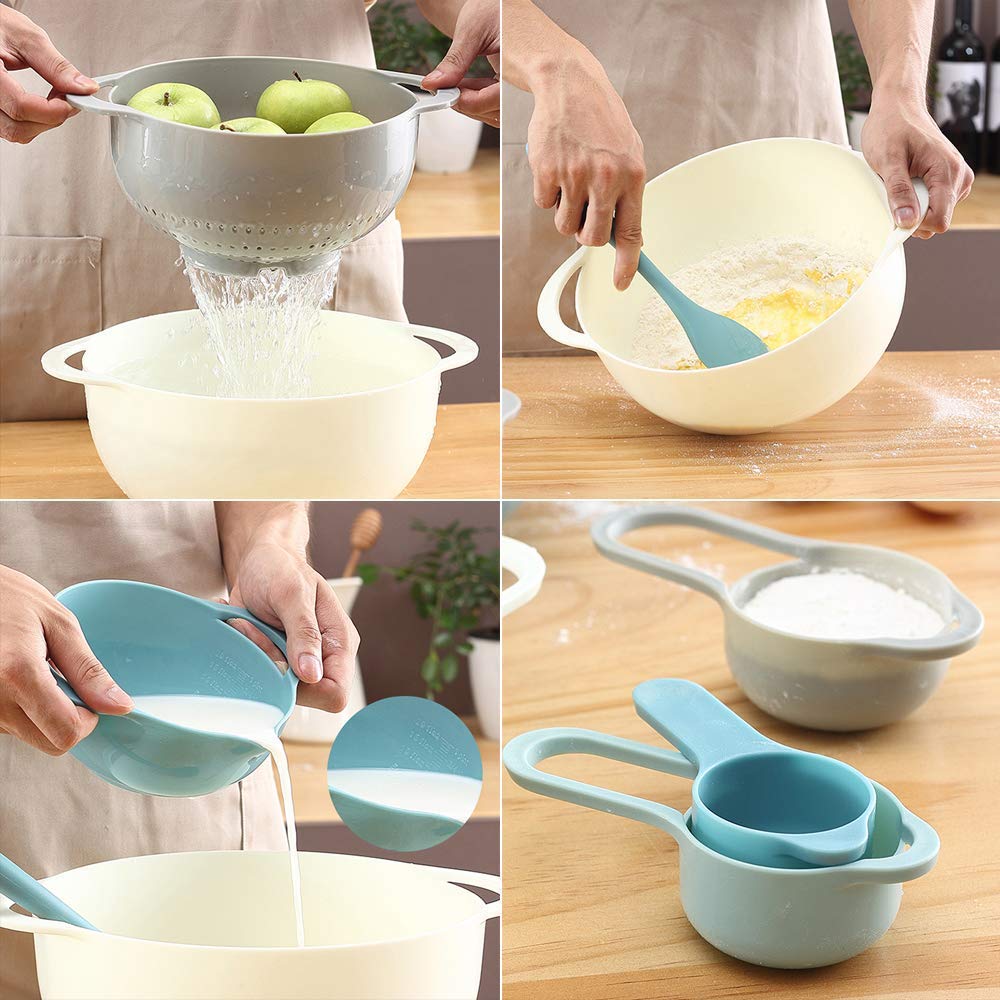 13 Pcs Mixing Bowls Set- Rv Camping Accessories Set, Apartment Kitchen Gadget Easy Storage, Inculding Measuring Cups Colander Si