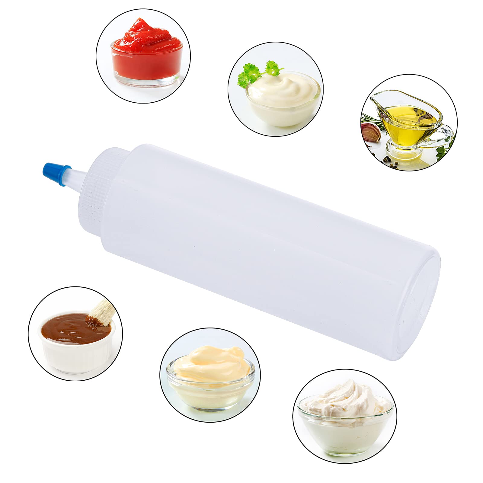 Fasmov 20 Pack 8-Ounce Plastic Condiment Squeeze Squirt Bottles, Plastic Squeeze Bottles With Blue Tip Cap For Ketchup, Sauces,