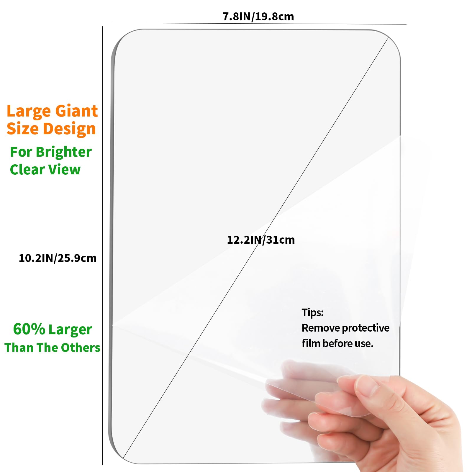 Euaiaj Shower Mirror Fogless Shaving Large(10.2X7.8In) - Includes 2 Razor Holders & 2 Mirror Holders, Unbreakable & Easy Install