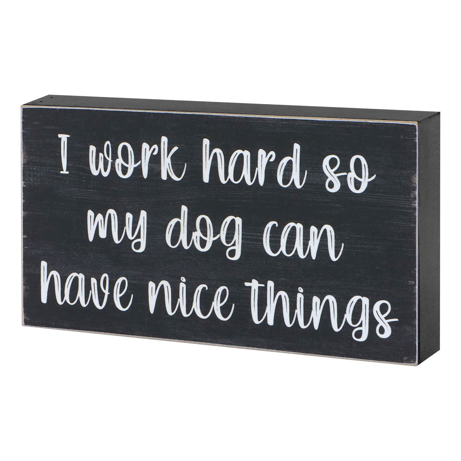 Esur Funny Home Office Desk Decor for Women Men Gifts for Dog Lovers, Cute Motivational Farmhouse 5 x 8 Inches Wooden Box Sign, 