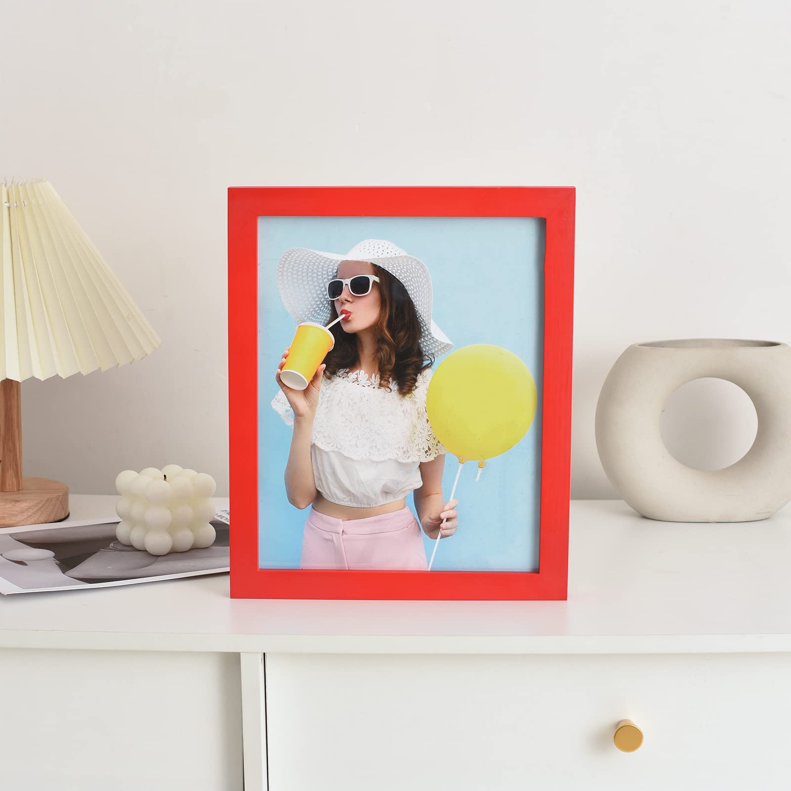 wyooxoo 8x10 Picture Frames Set of 2 Made Of Solid Wood Red Photo Frames Colorful Frame with HD Plexiglass For Tabletop Display