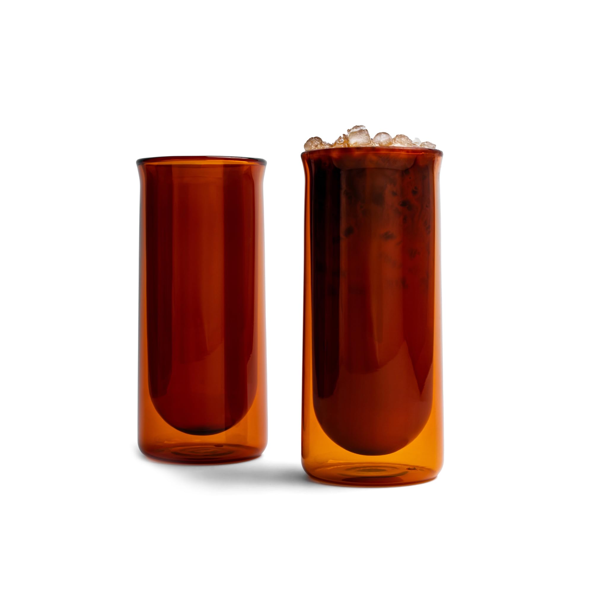 FLUR Iced Coffee Glasses (Set of 2) Perfect for Iced Coffee, Cold Brew & Lattes - Double-Walled Borosilicate Glass - For Hot & C