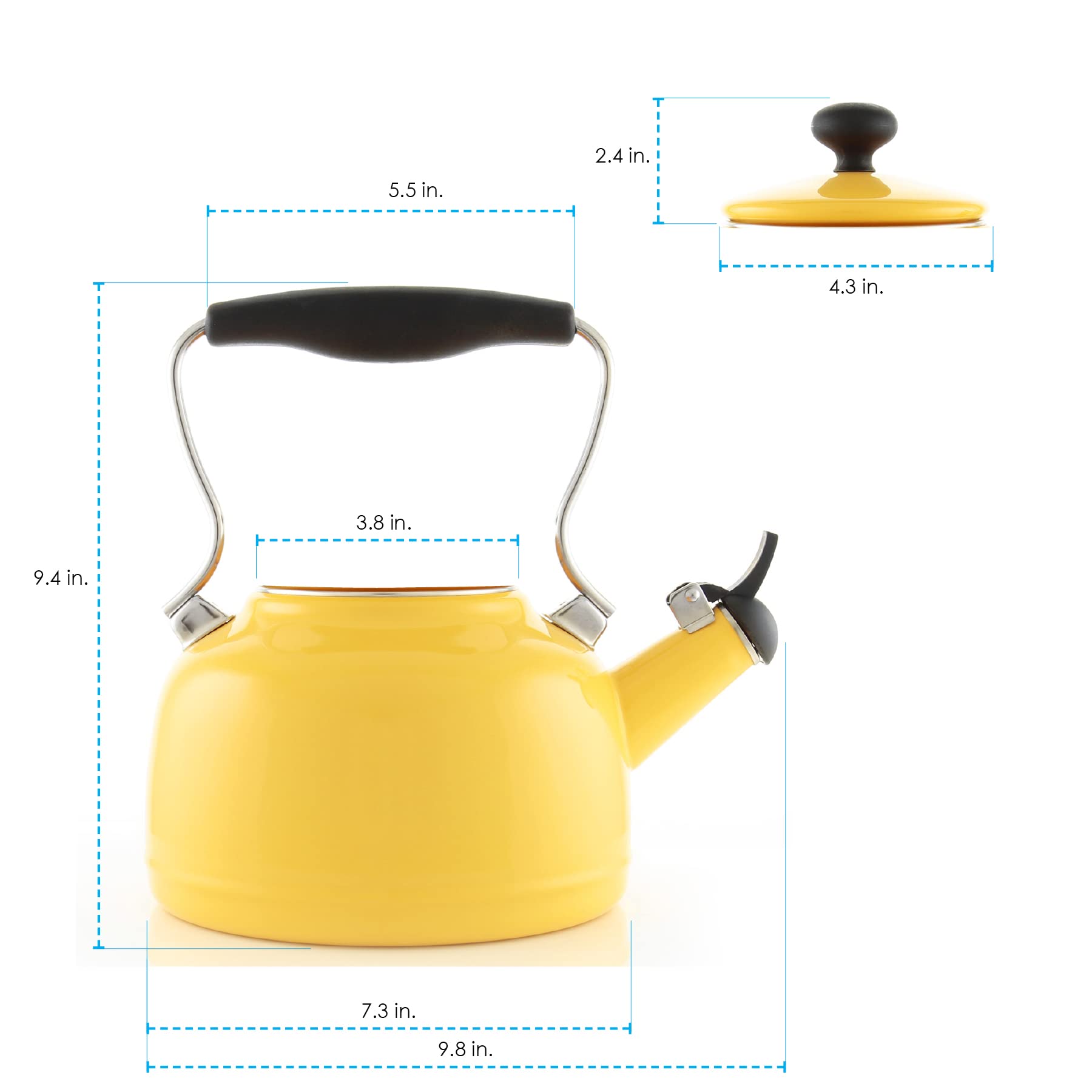 Chantal Tea Kettle, 1.7 Qt, Vintage Series, Premium Enamel On Carbon Steel, Whistling, Even Heating & Quick Boil (Canary Yellow)