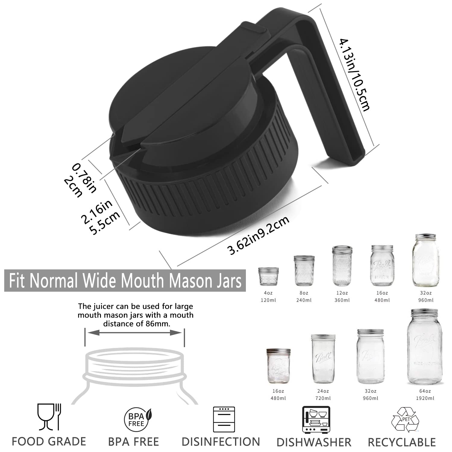 2 Pack Flip Cap Lid With Handle, Sliding Lid & Easy Pour Spout Wide Mouth Mason Jar Lids Reusable, Leak-Proof Seal Spout Mason J
