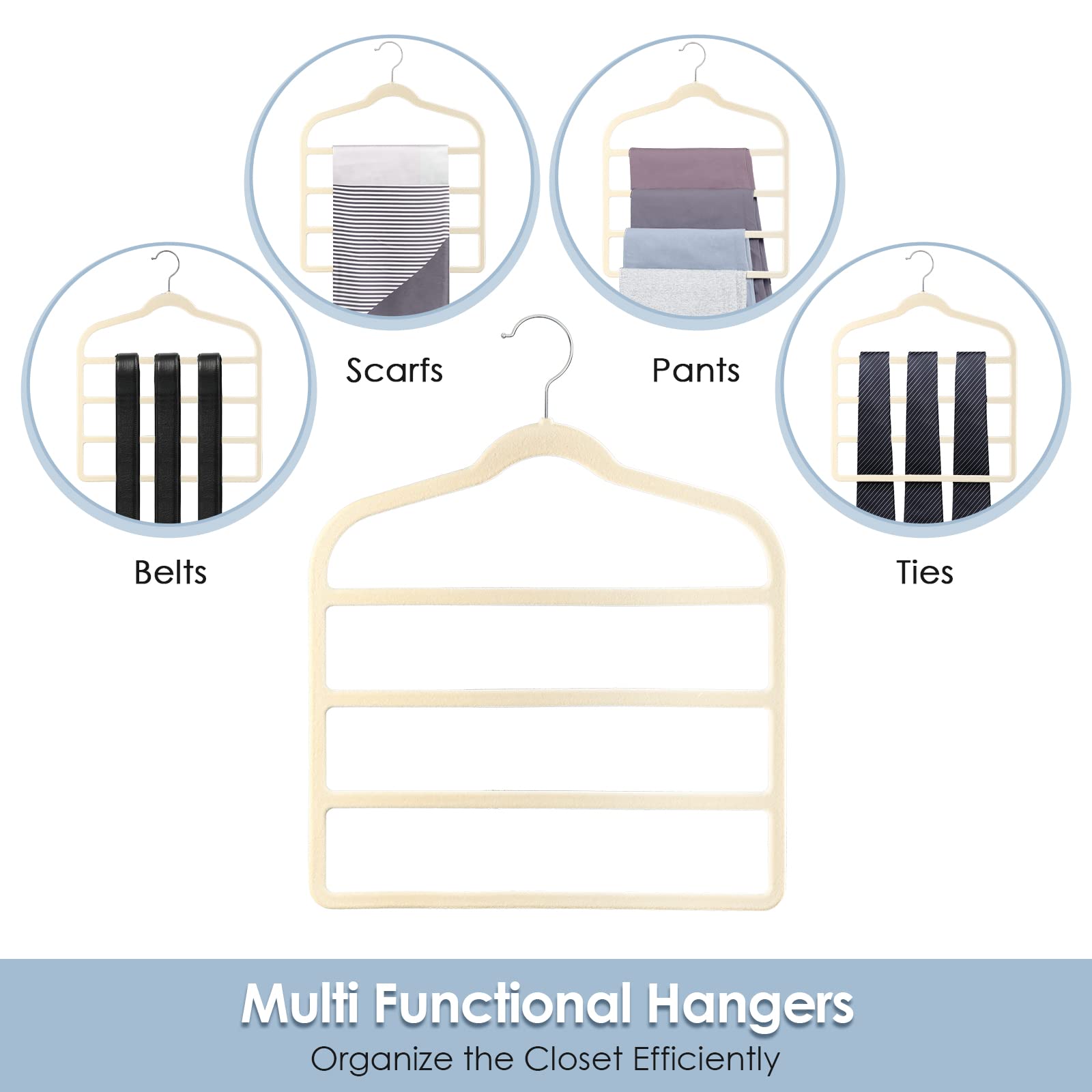 Velvet Hangers Space Saving Non Slip Pant Velvet Hangers  DUDUCOFU 8 Pack Beige Velvet Hangers Multi Layer Clothes Hangers Closet Organizer for Pants Jeans Trousers Scarf