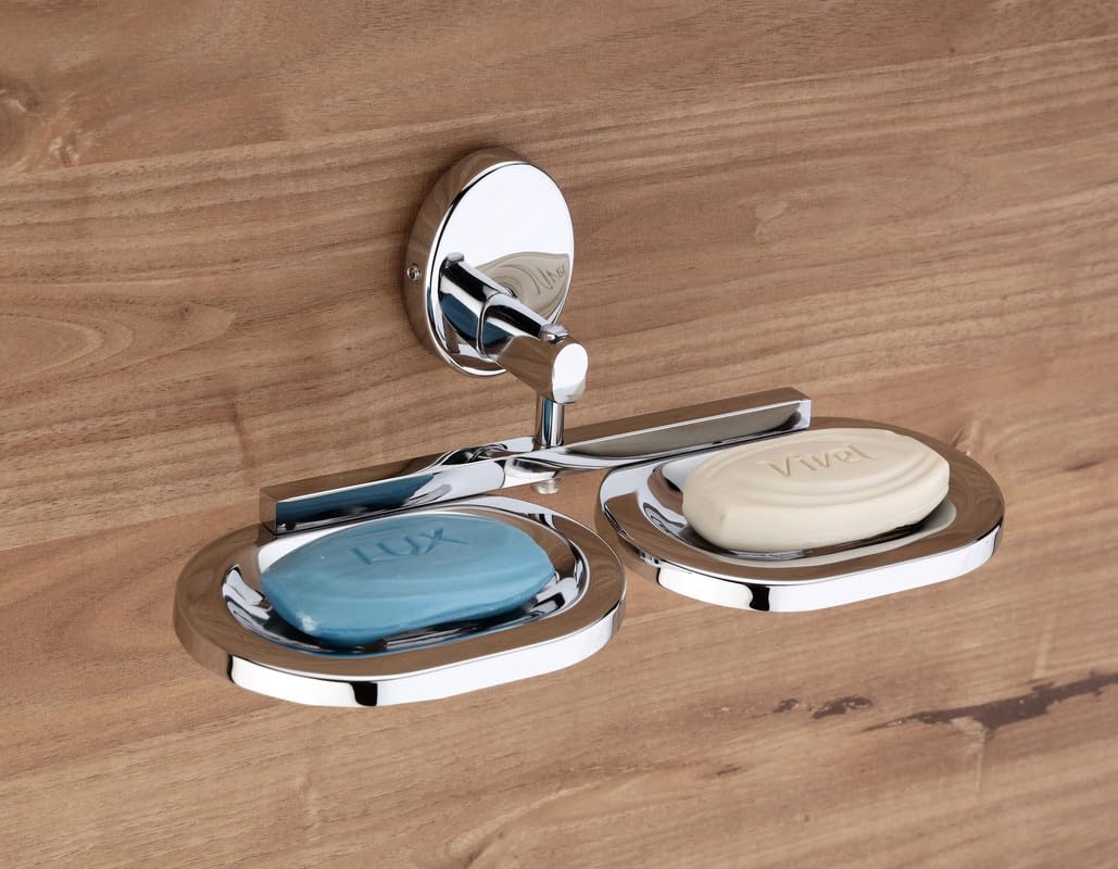 GRIVAN Wall Mount Stainless Steel Round Shape Double Soap Holder/Stand/Dish for Bathroom, Soap Tray for Bathroom Wall/Bathroom A