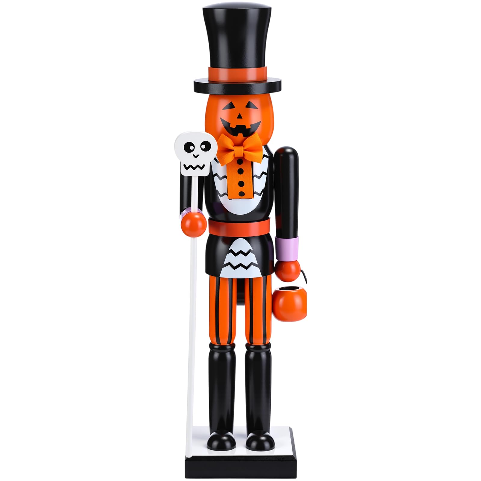 Blosssound Halloween Pumpkin Nutcracker Decorations Wooden Nutcracker Soldier Figurine Skull Design Ornament for Table Desktop H