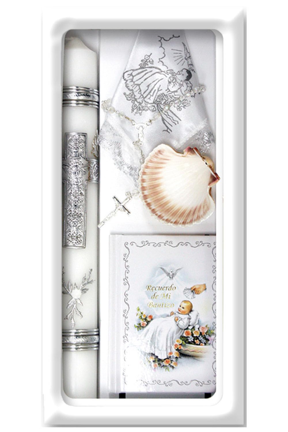 Baptism Candle Set for Boys Girls - Catholic - (Silver)
