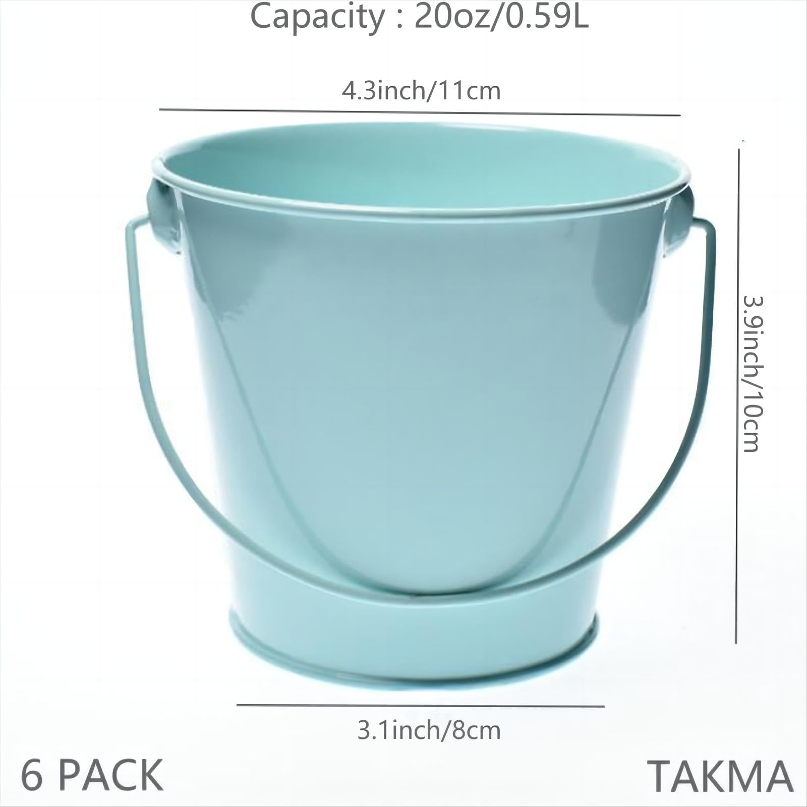 TAKMA Small Metal Buckets with Handle - 6 Pack 4.3 Inch Colored Galvanized Bucket for Kids Classroom Crafts and Party Favors (Green Blue  4.3'' Top)