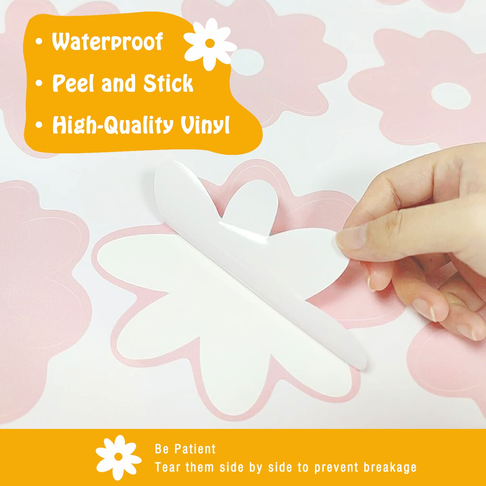 White Daisy Wall Decals For Baby Girls Toddler Kids Bedroom, Retro Flower Wall Decals Peel And Stick Vinyl Daisy Floral Wall Sti