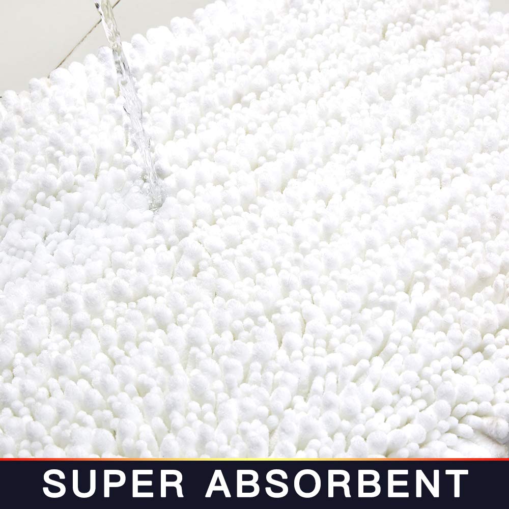 Walensee Bathroom Rug 2 Pieces Set Non Slip Bath Mat (17X24 Plus 20X32 Inch White) Water Absorbent Super Soft Shaggy Chenille Ma