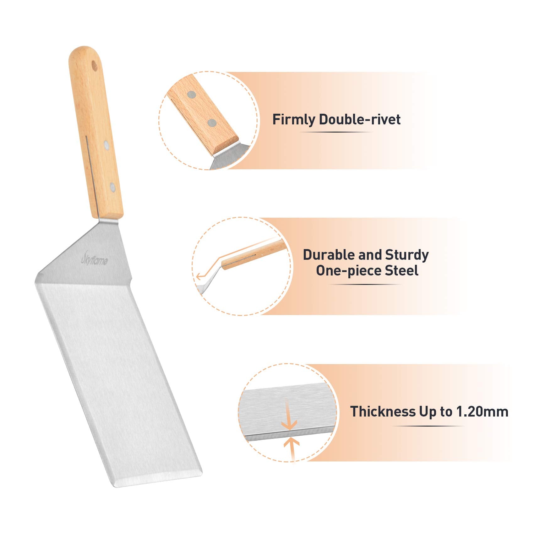 Skyflame Stainless Steel Griddle Spatula - Griddle Accessories 6 X 5 In Hamburger Turner Scraper With Cutting Edge, Great For Pa