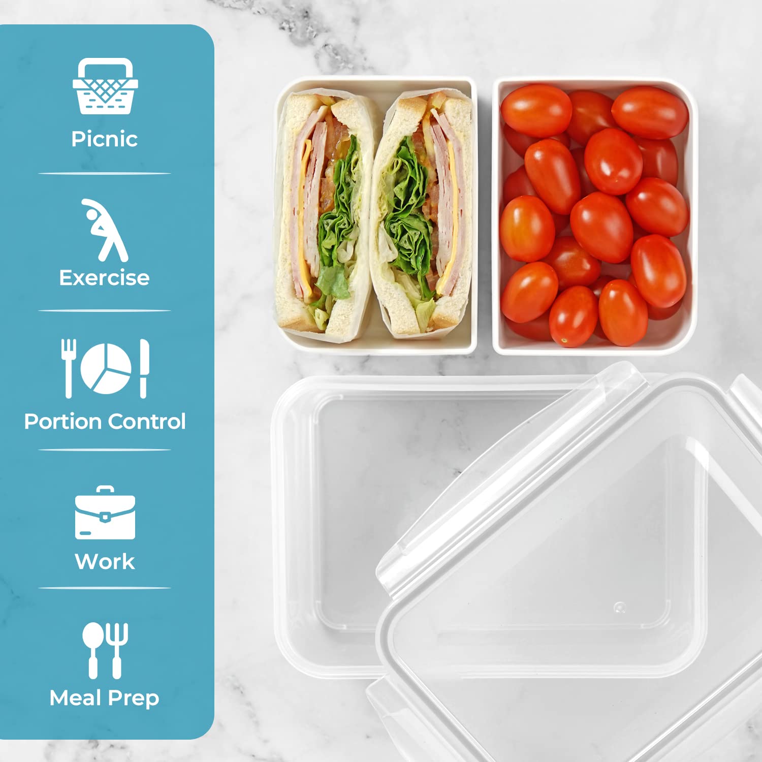 Carrotez Food Storage Container With 2 Removable Compartments, Food Prep Container With Airtight Lids, Portion Control Container