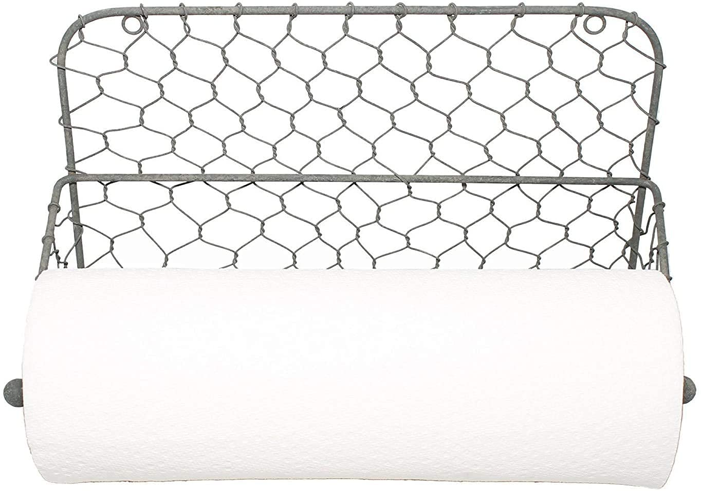 Tribello Farmhouse Wall Paper Towel Holder Chicken Wire Wall Decor Galvanized Metal Finish