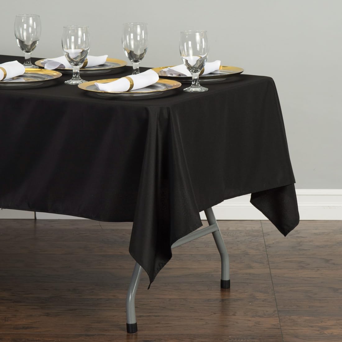 Ltc Linens 10 Pack Black Rectangular Tablecloths 60 X 102 Inches For 6 Feet Rectangle Banquet Tables With Half-Drop - Stain And