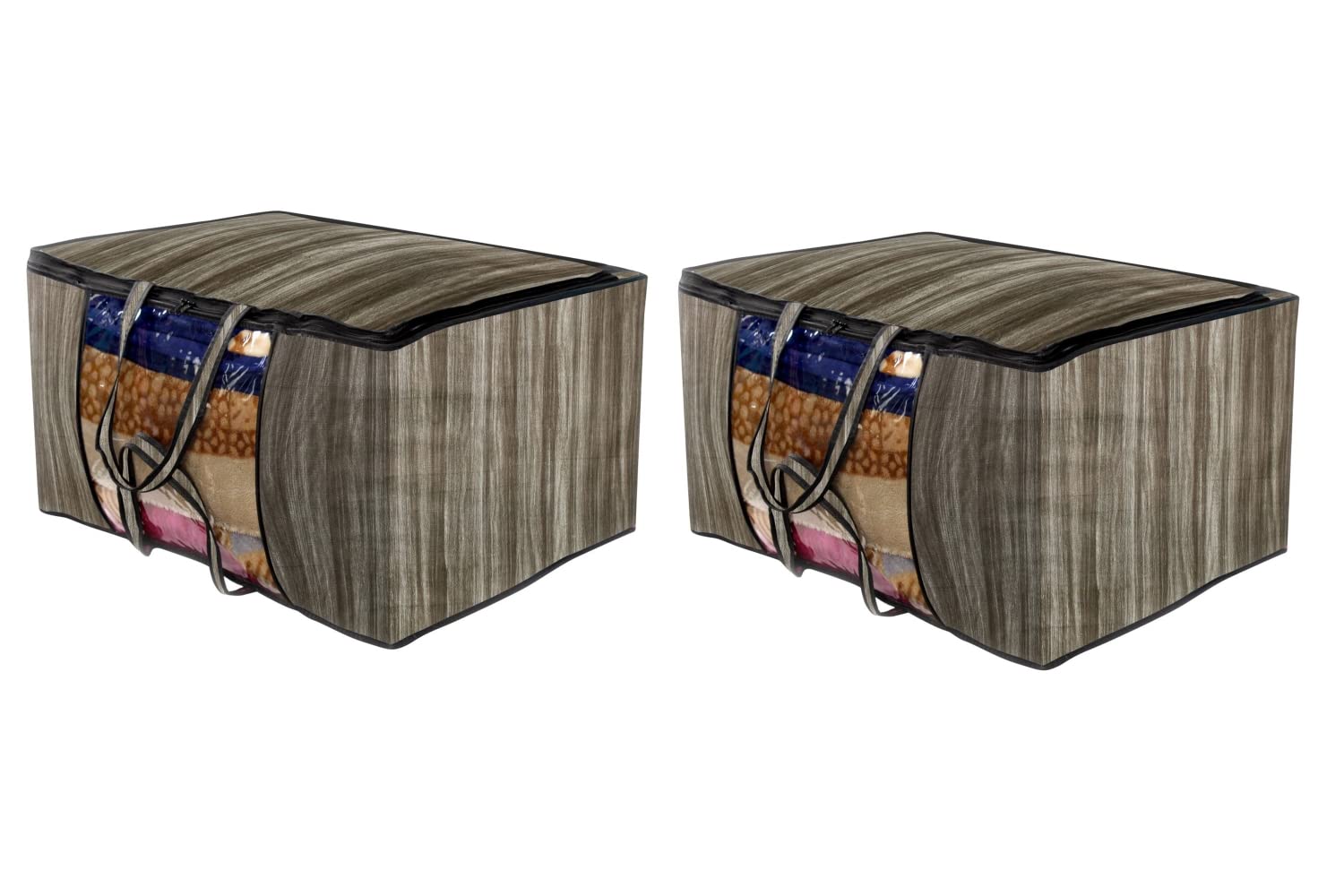 The Furnishing Tree Waterproof Blanket Bag/Storage Bag/Quilt Bag Large Size Set Of 2 Wooden Pattern Coffee