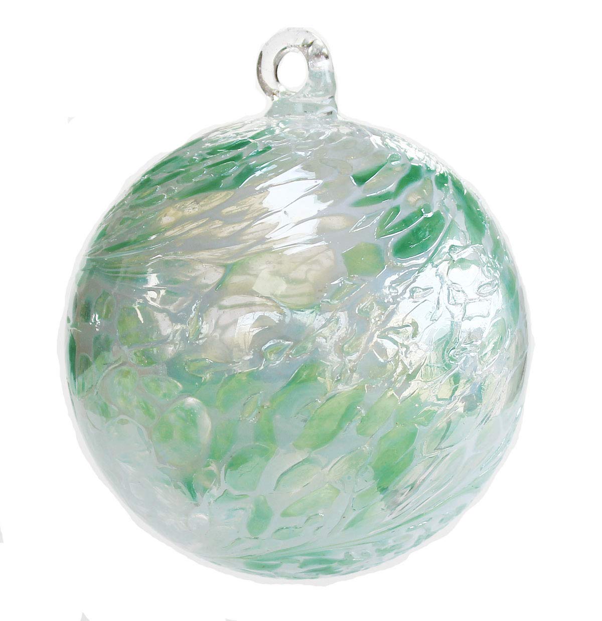 Friendship Ball Mint Jade White 4 Inch Kugel Iridized Witch Ball by Iron Art Glass Designs