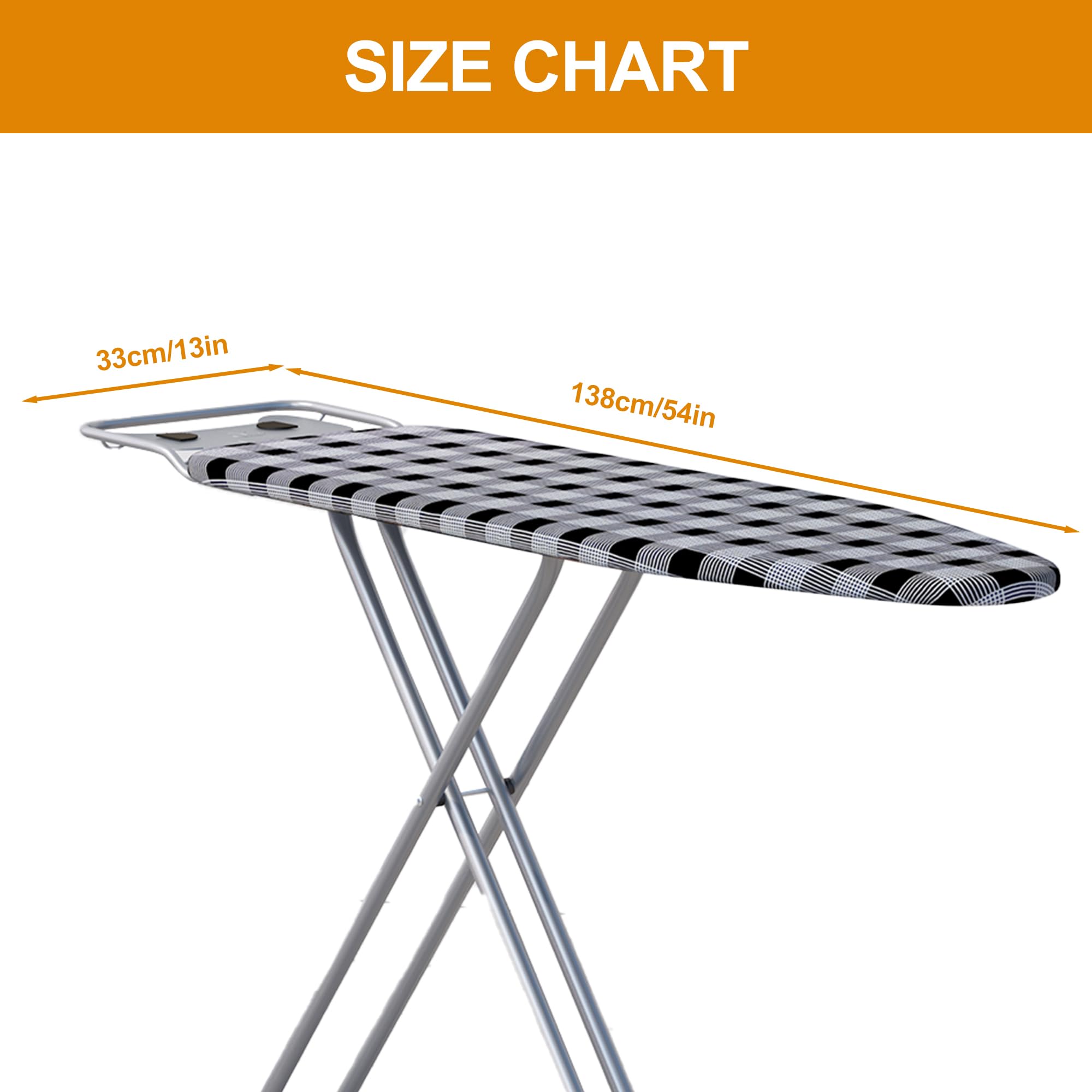 Jakeefud Ironing Board 13'' X 43'' W/Extra Thick Heavy Duty Padded Cover, Height Adjustable,Heat & Scorch Resistant Fabric, Anti