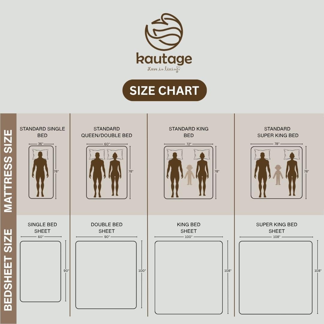 Kautage- Love In Living, Printed 100% Cotton, 186 Tc, Bedsheet With Two Pillow Covers (Peach, Double)