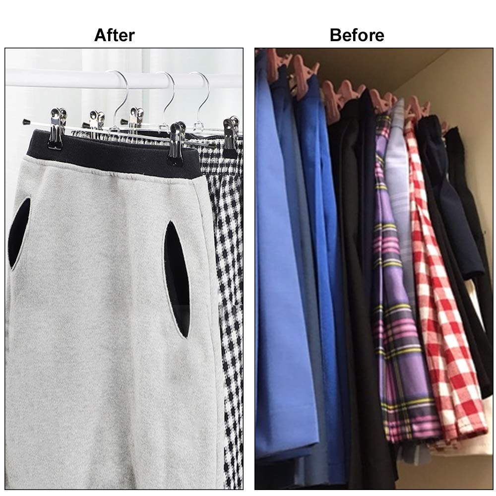 Northern Brothers Pants Hangers With Clips 20 Pack, Adjustable Skirt Hangers For Women Metal Pants Hangers For Jeans